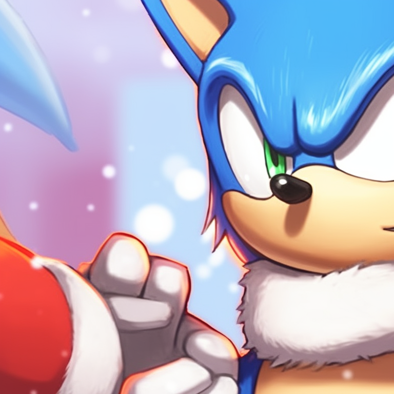 Sonic characters in silhouette against a snowy background, reducing vividness and playing with tones of blue and white. iconic matching christmas sonic pfp pfp for discord.