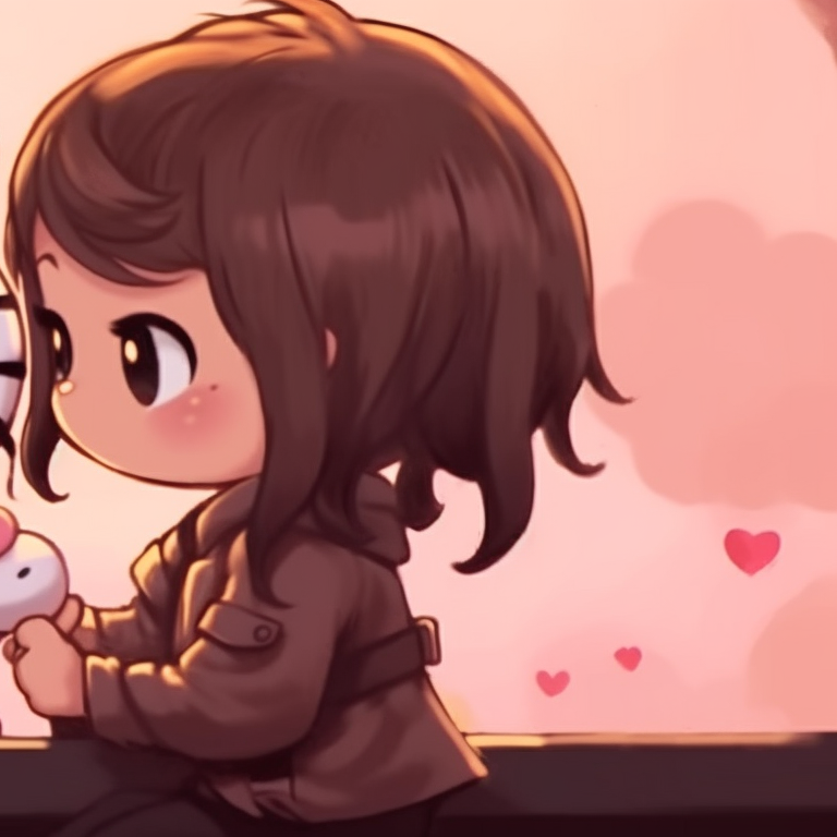 Two characters, warm sunset colors, sitting side-by-side on a bench. hello kitty girl theme matching pfp pfp for discord.