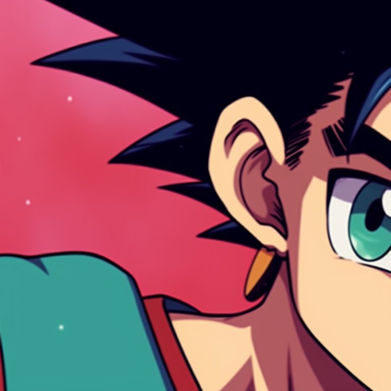 Bulma and Vegeta gazing at each other, sharp contours and icy tones. christmas dragonball lovers bulma and vegeta matching pfp pfp for discord.