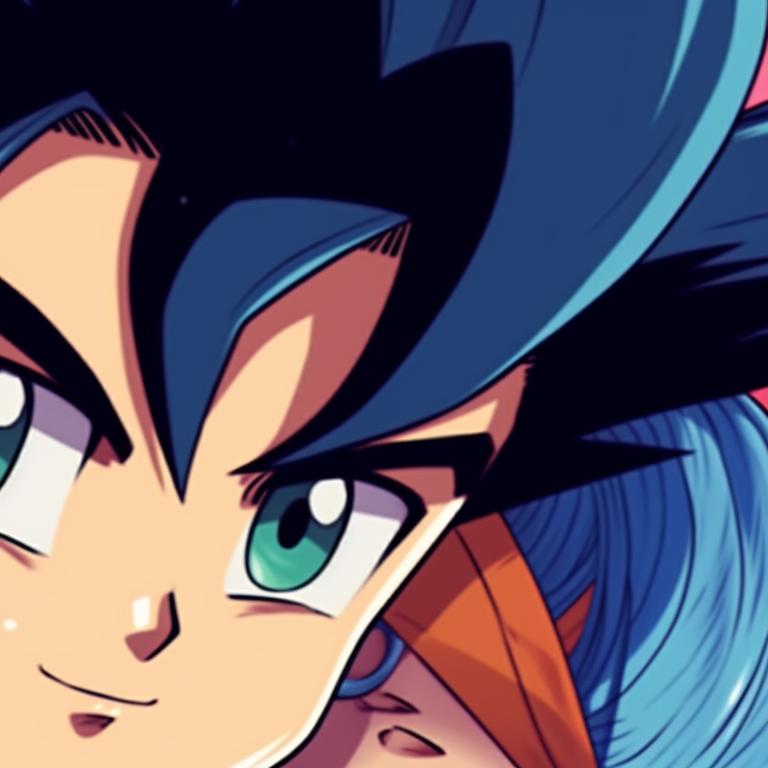 Bulma and Vegeta gazing at each other, sharp contours and icy tones. christmas dragonball lovers bulma and vegeta matching pfp pfp for discord.