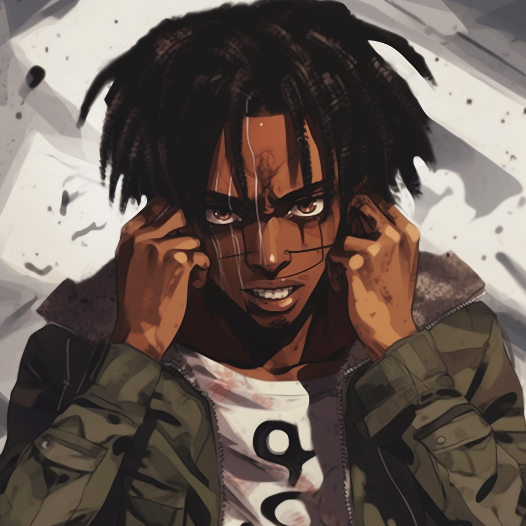 Playboi Carti in soldier uniform, dynamic pose and high detail. playboi carti anime pfp aesthetics