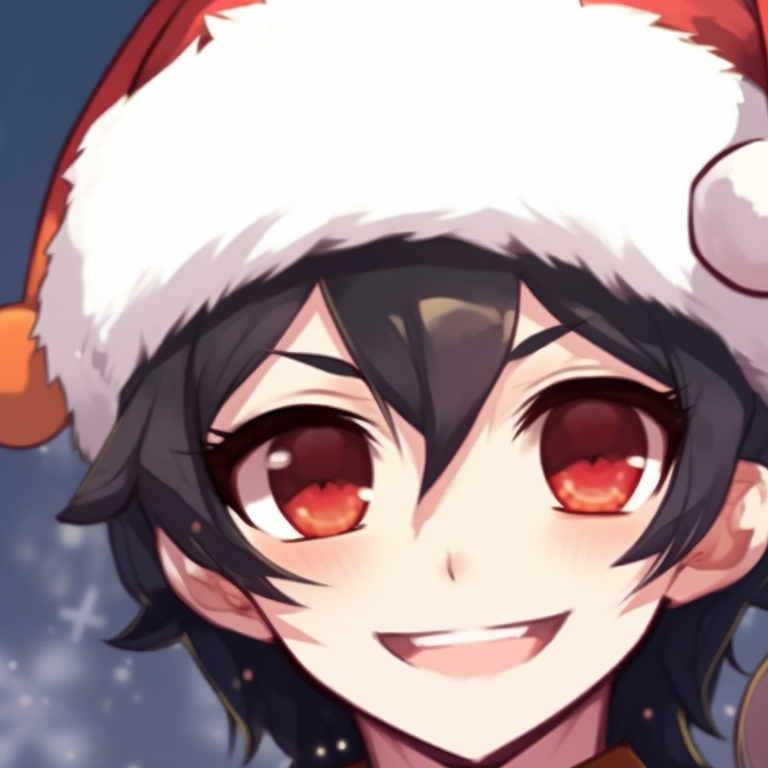 Hu Tao and another character with Santa hats, vibrant holiday colors, soft lines and cheery expressions. top matching hu tao christmas pfp pfp for discord.