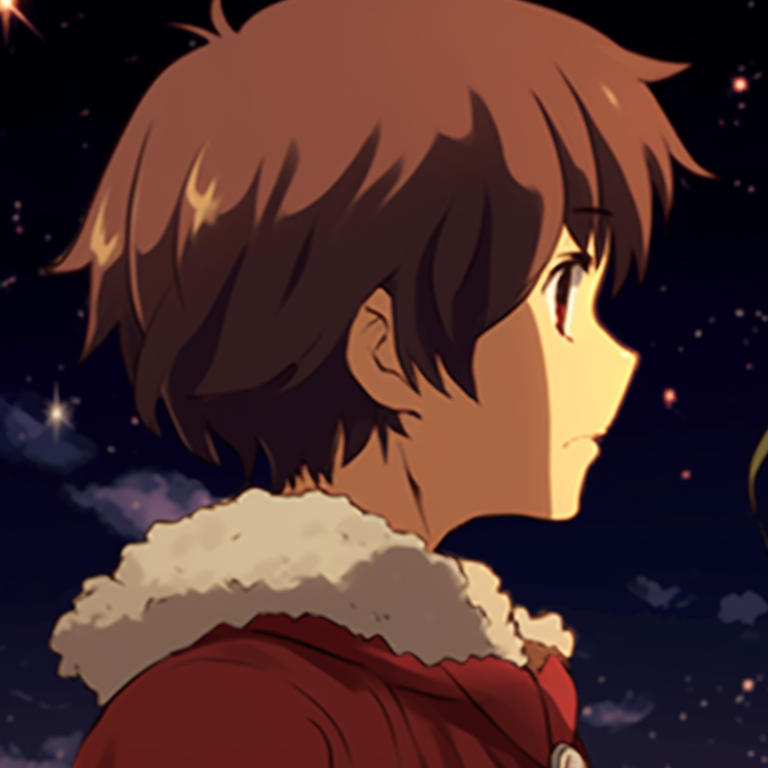 Two characters excitedly unwrapping a gift, detail in facial expressions and background. matching cute christmas pfp gif - holiday spirit pfp for discord.