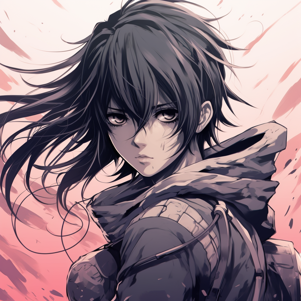 Mikasa Ackerman from Attack on Titan in action, detailed line work and monochrome colors. cool anime pfp for girlsHD, free download