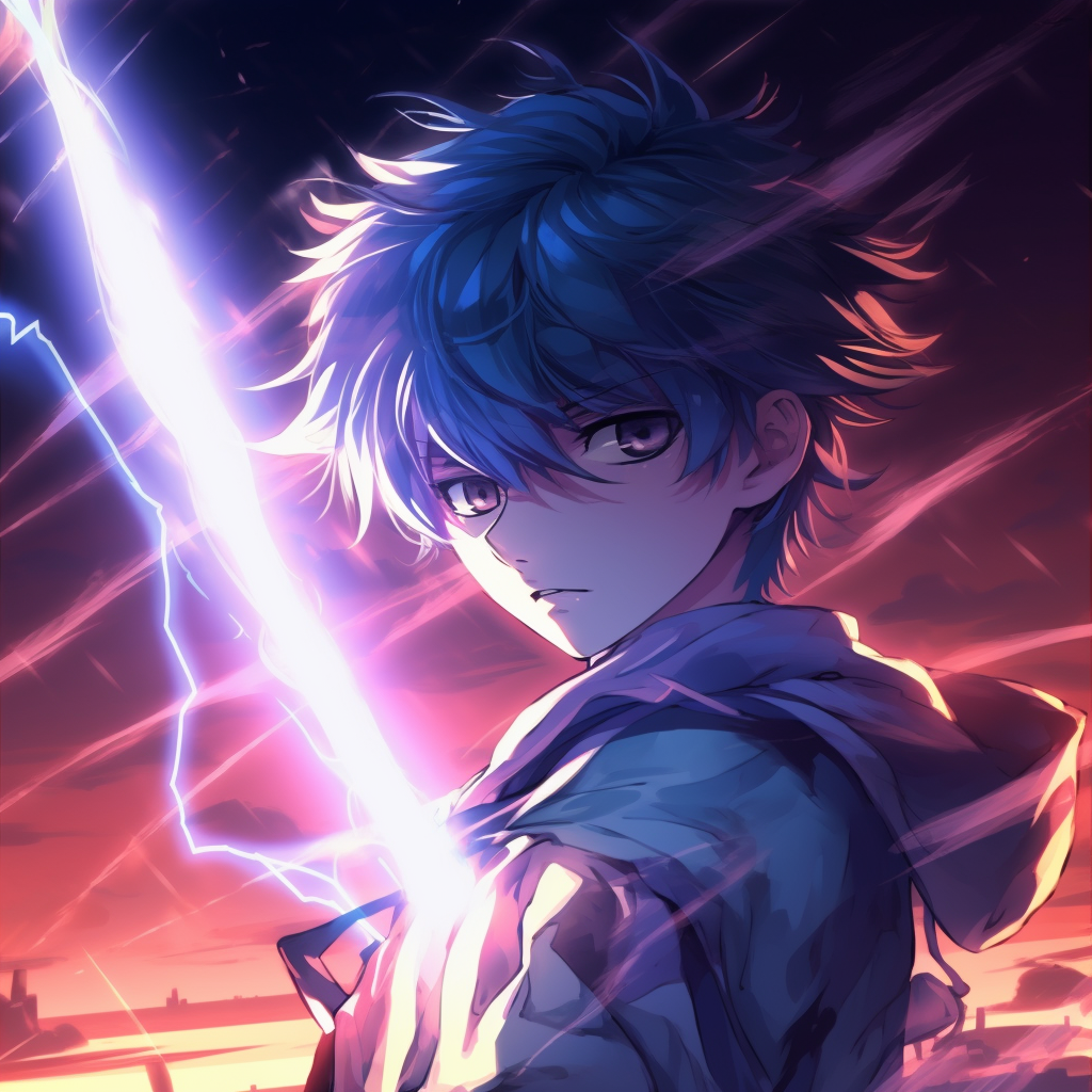 Anime boy in a battle-ready stance, with fluid movement lines and a detailed background. 4k anime boy profile photos
