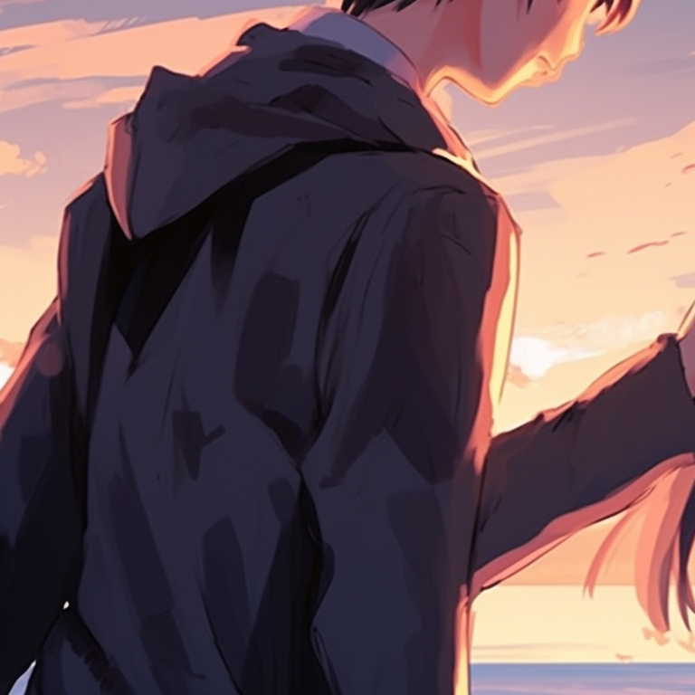 Two characters studying together at a desk, school uniforms, muted color palette. latest trends in matching anime pfp for best friends pfp for discord.