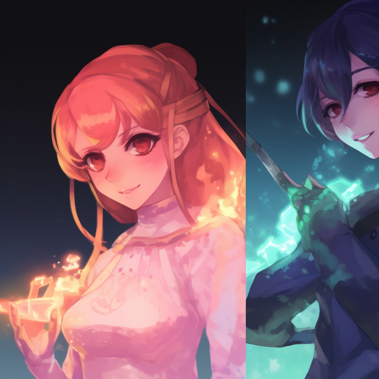 Four characters in matching uniforms, solid line work, and primary colors. unique matching pfp for 4 friends pfp for discord.