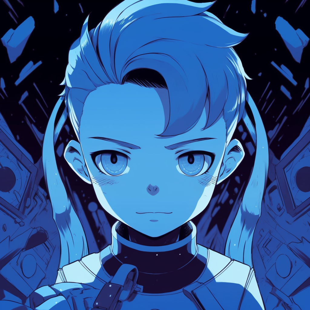 Astro Boy captured in multiple blue shades, a modernistic take on the classic style. blue-hued anime pfp