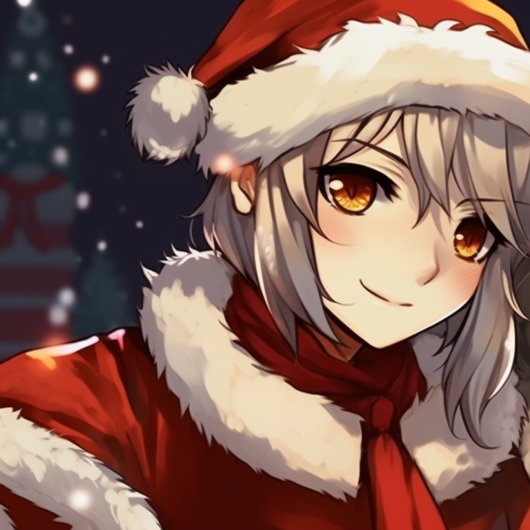 Two wolf characters in a holly-jolly setting, use of traditional Christmas hues and cozy textures. artistic matching christmas wolf pfp pfp for discord.