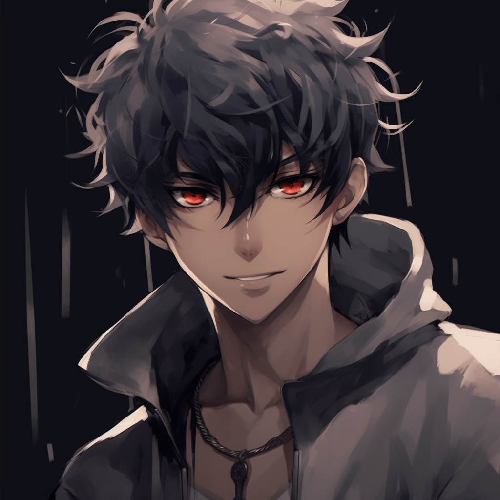 Highly shadowed male anime character profile; prominent tones of black and gray. dark anime male pfp pfp for discord.