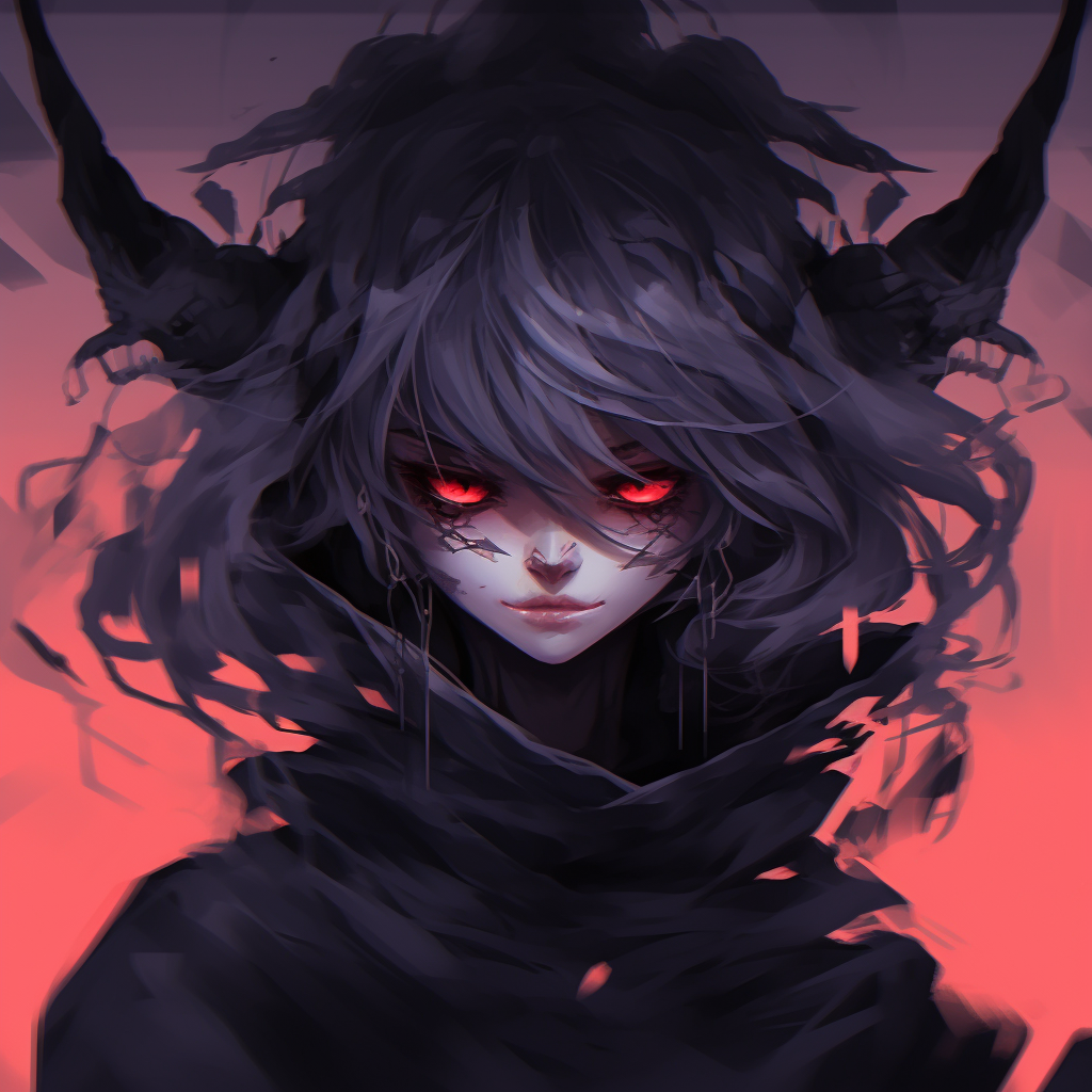A half-faced depiction of a demon girl, intense expression with vivid colors. anime demon girl pfp ideas pfp for discord.