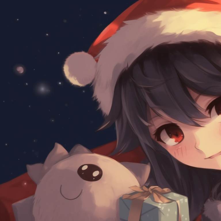 Two characters out in the snow, one catching a snowflake, cool colors conveying the winter atmosphere. eye-catching matching christmas pfp for discord pfp for discord.