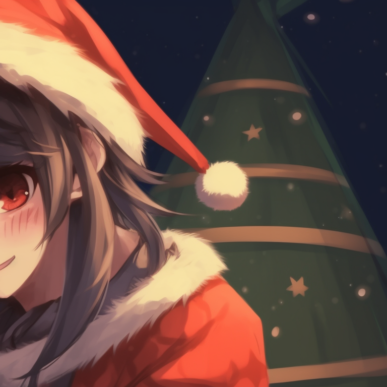 Two characters out in the snow, one catching a snowflake, cool colors conveying the winter atmosphere. eye-catching matching christmas pfp for discord pfp for discord.