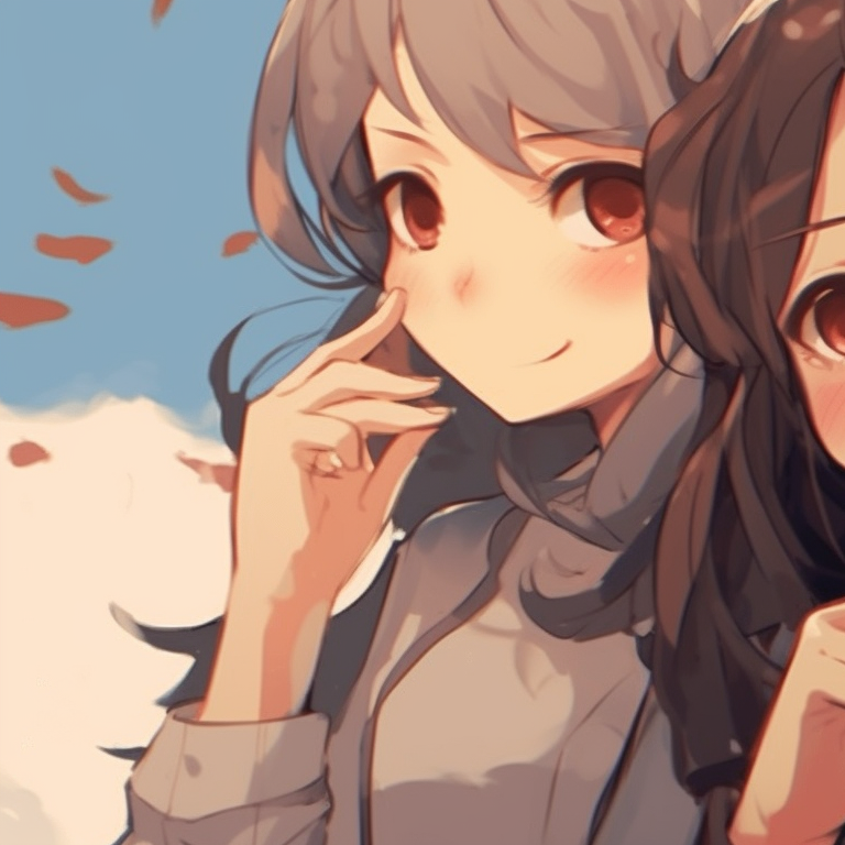 Two characters, serenity of nature in the background, muted colors. timeless best friends matching pfp pfp for discord.
