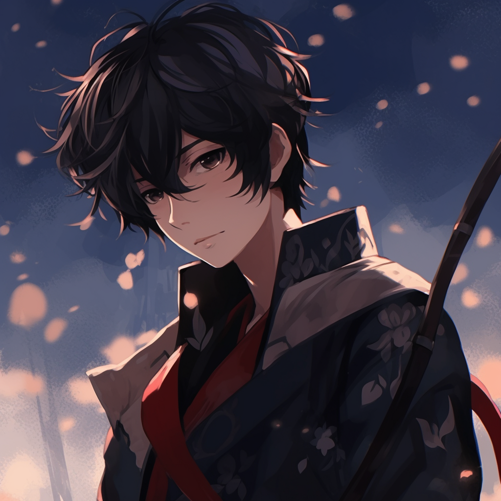 Anime character in detailed samurai battle armor, showcasing a mix of tradition and fantasy. anime pfp boy styles