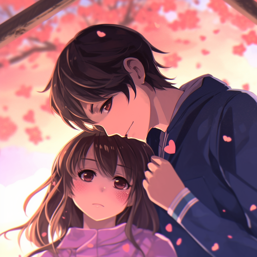 Up-close image of anime couple, blush tones that match with Sakura. adorable anime couple pfp