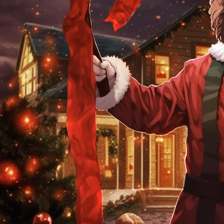Two versions of Michael Myers, set against a festive backdrop, juxtaposing the joyous occasion with the horror theme. celebrate christmas with michael myers pfp pfp for discord.
