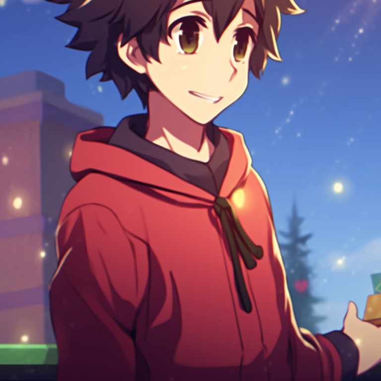 Two characters joyfully hugging, soft lighting and festive decorations present. matching cute christmas pfp gif - holiday spirit pfp for discord.