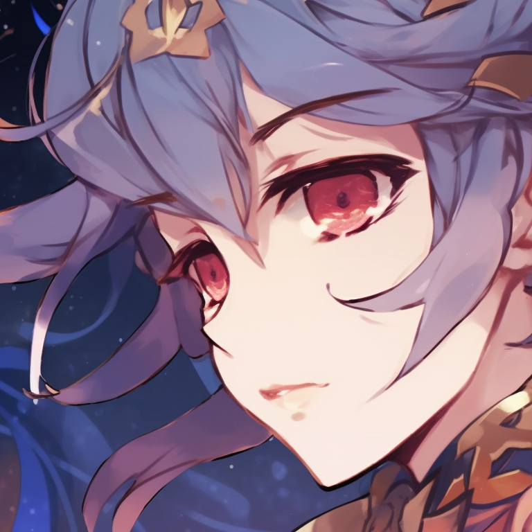 Two characters, soft gradient sunset, expressions filled with melancholy. genshin matching pfp with unique looks pfp for discord.