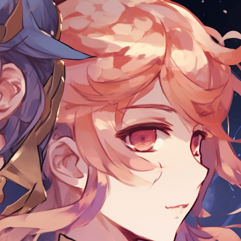 Two characters, soft gradient sunset, expressions filled with melancholy. genshin matching pfp with unique looks pfp for discord.