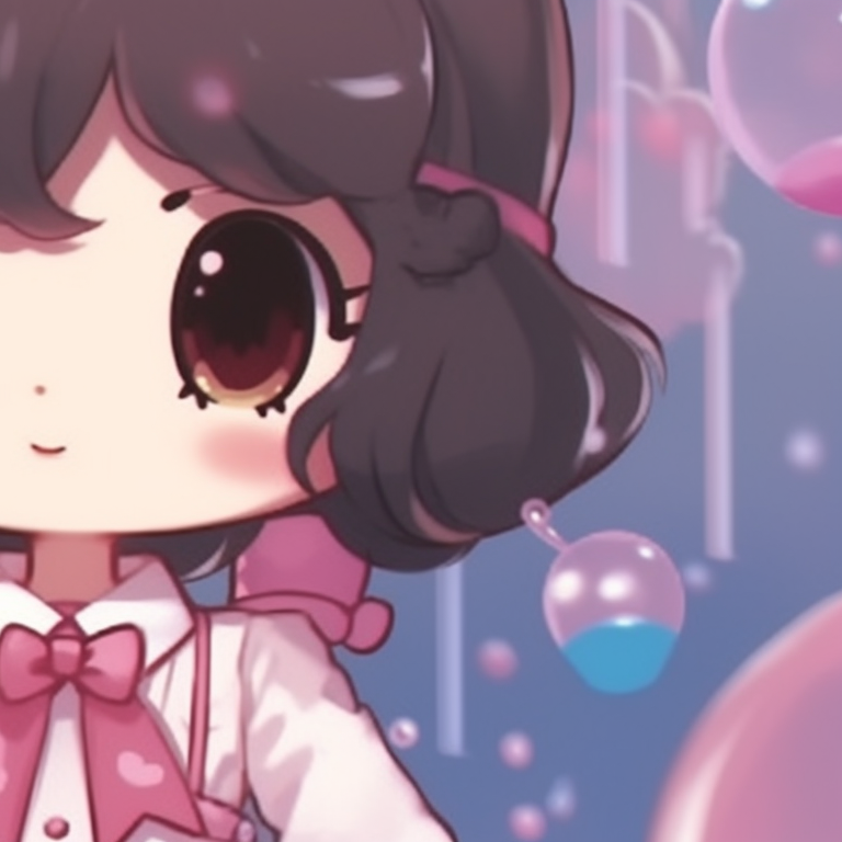 Two characters, highlighted with bright colors and cute details, showing their friendship. hello kitty pfp matching creative pfp for discord.