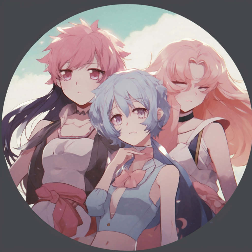 Three main Sailor Moon characters in their transformation attire with soft pastel colors. anime 3 matching pfp for girls