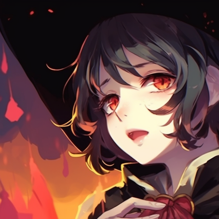 Two characters with a dark backdrop and full moon, intense expressions, cauldron between them. jjk matching pfp halloween theme inspiration pfp for discord.