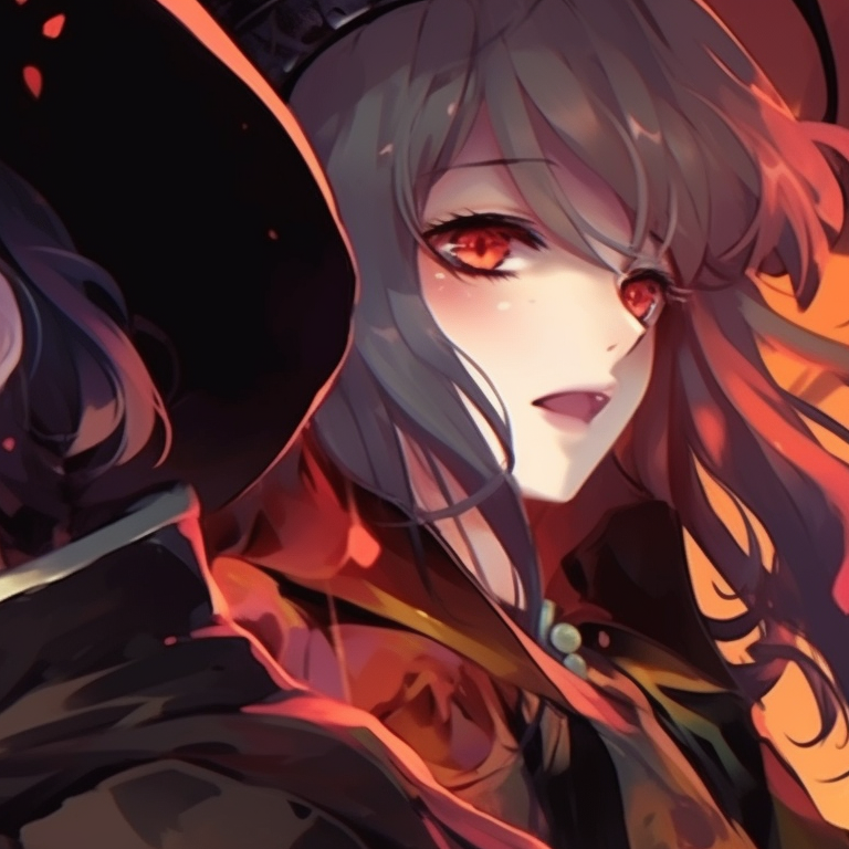 Two characters with a dark backdrop and full moon, intense expressions, cauldron between them. jjk matching pfp halloween theme inspiration pfp for discord.