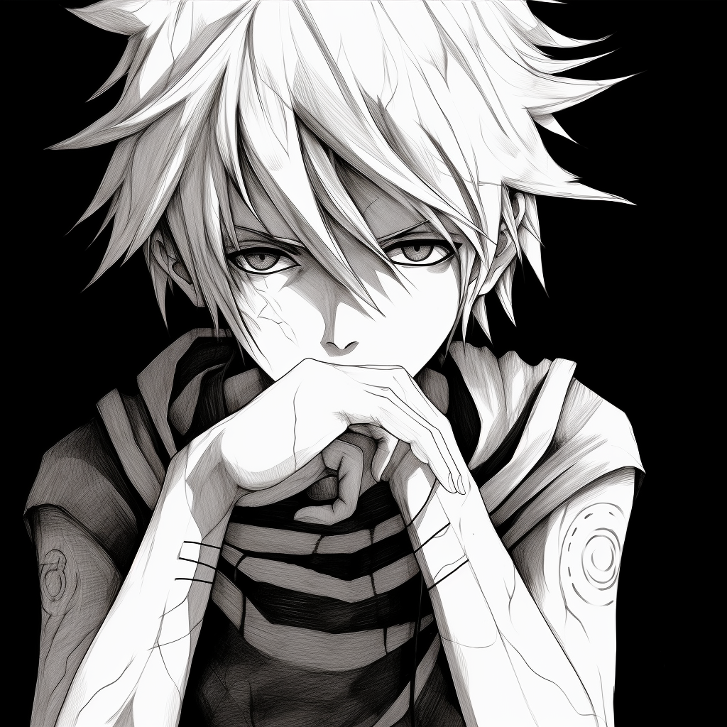 Close-up profile of Naruto in black and white, capturing his determined look. top black and white anime pfp