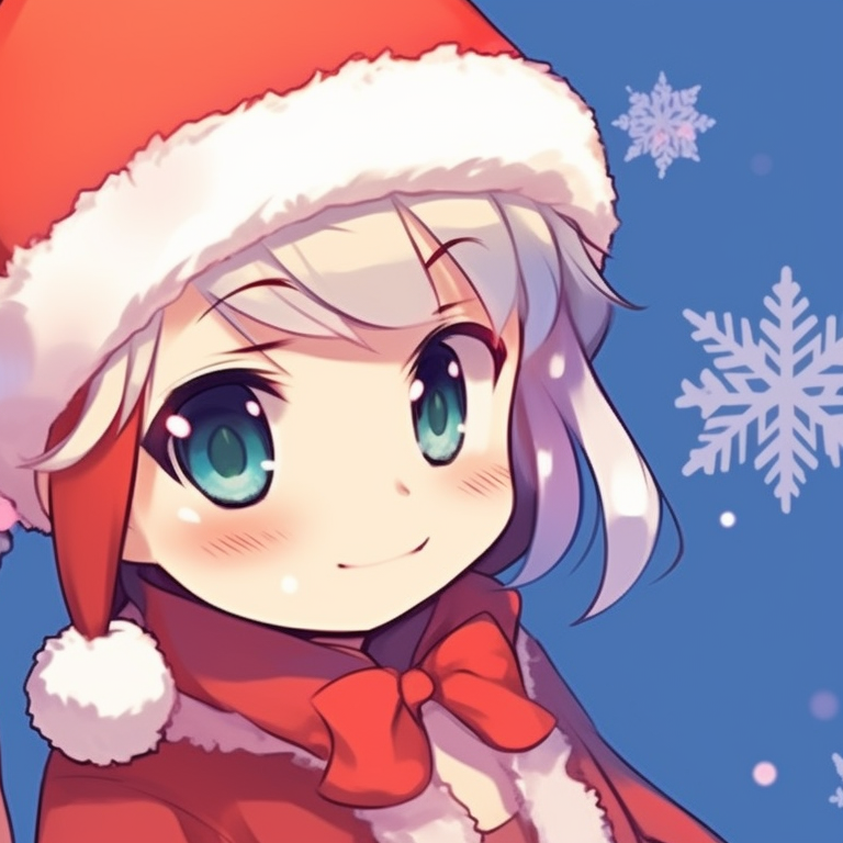 Two characters, with holiday lights reflecting in their eyes, vibrant colors with a focus on soft, warm lighting. lovable matching christmas anime pfp boy and girl pfp for discord.