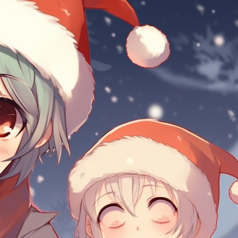 Two characters in matching Christmas tree outfits, vibrant colors with glittery details. matching christmas meme pfp designs pfp for discord.