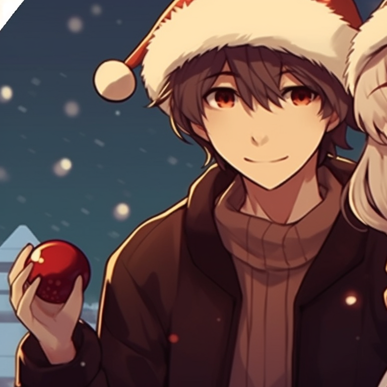 Two characters, in a dreamy snowfall backdrop, their expressions fill the scene with old-school holiday magic. matching retro aesthetic cartoon pfp christmas vibes pfp for discord.