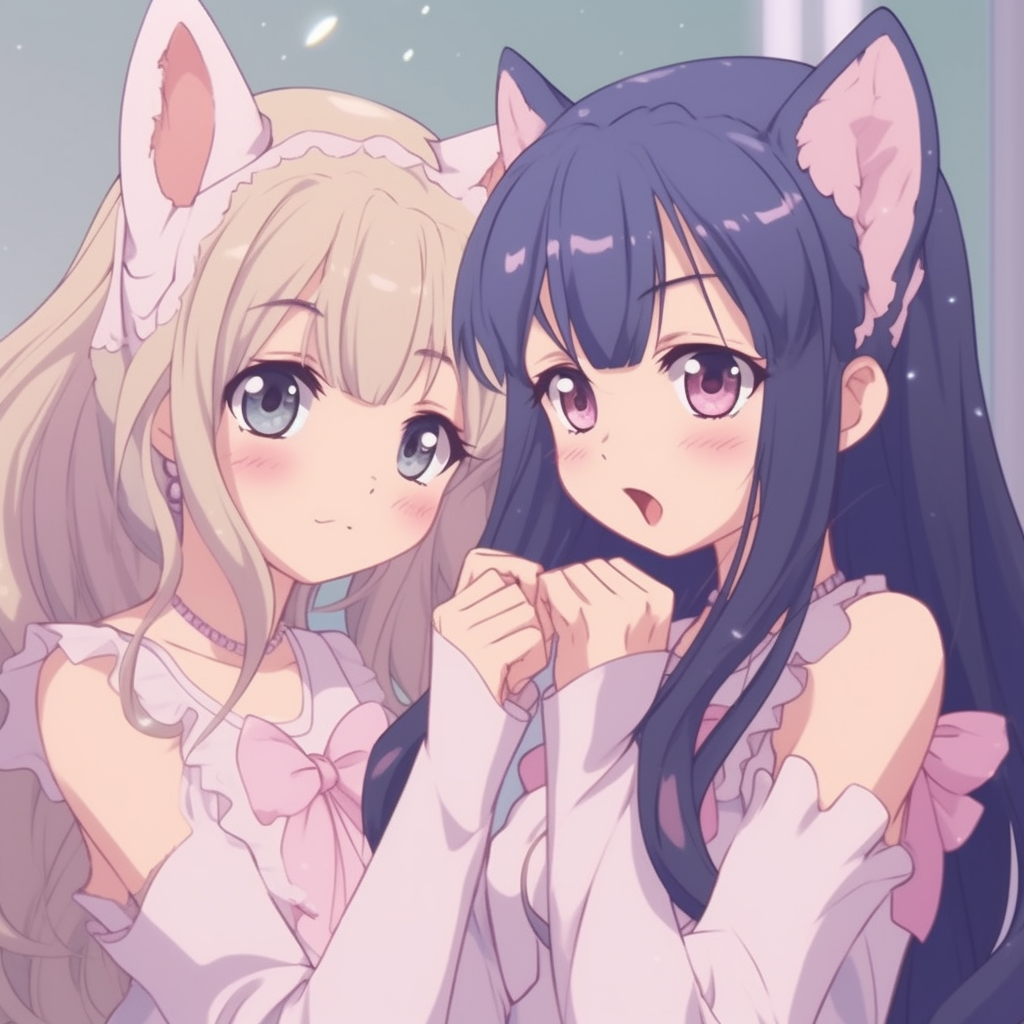 Expressive detail on Ichigo and Mint's faces, vibrant colors and focused detailing. trending matching anime pfp best friends - female