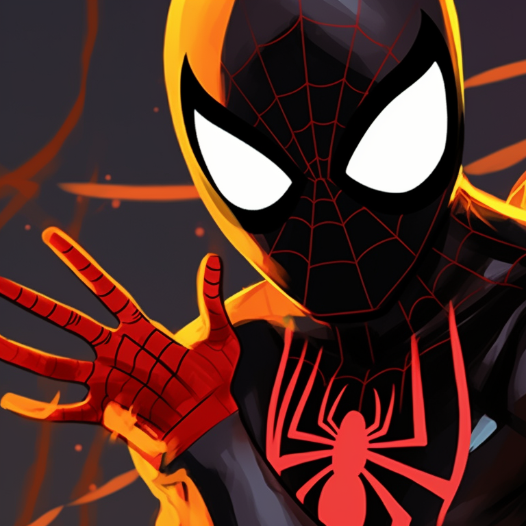 Two characters in dynamic fight poses, strong lines and vivid colors, ready to combat. celebrity spider man matching pfp pfp for discord.