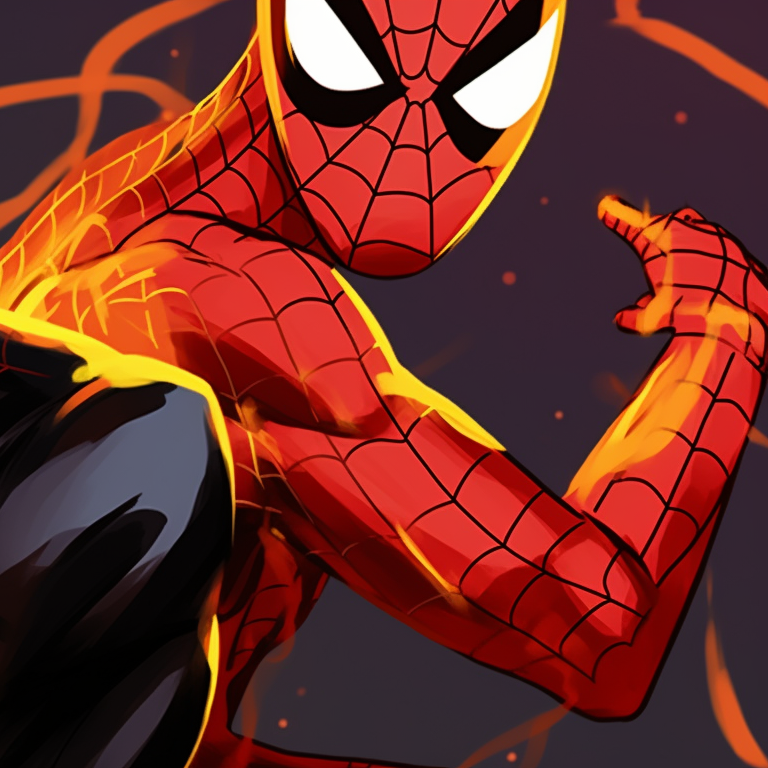 Two characters in dynamic fight poses, strong lines and vivid colors, ready to combat. celebrity spider man matching pfp pfp for discord.