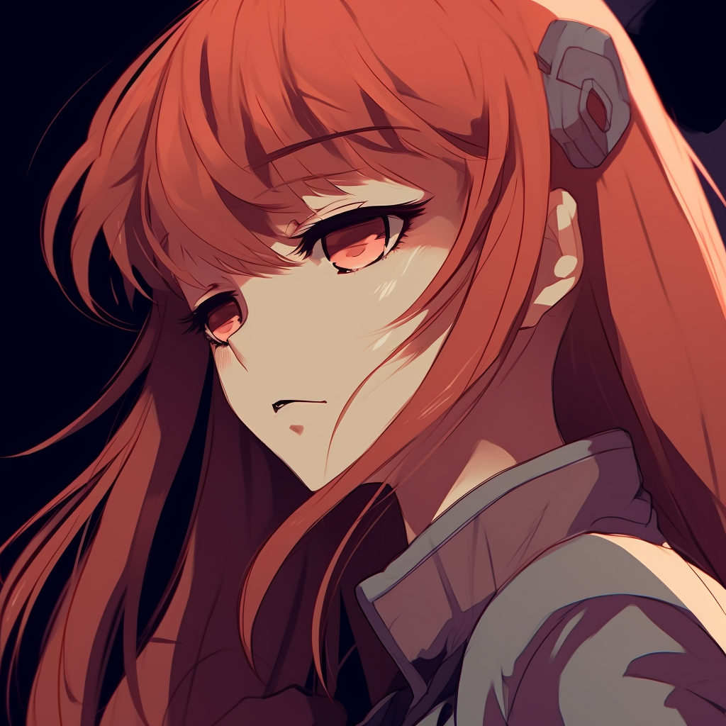 Asuka's serious look, displaying her strong character and determination. egirl pfp from classic anime pfp for discord.