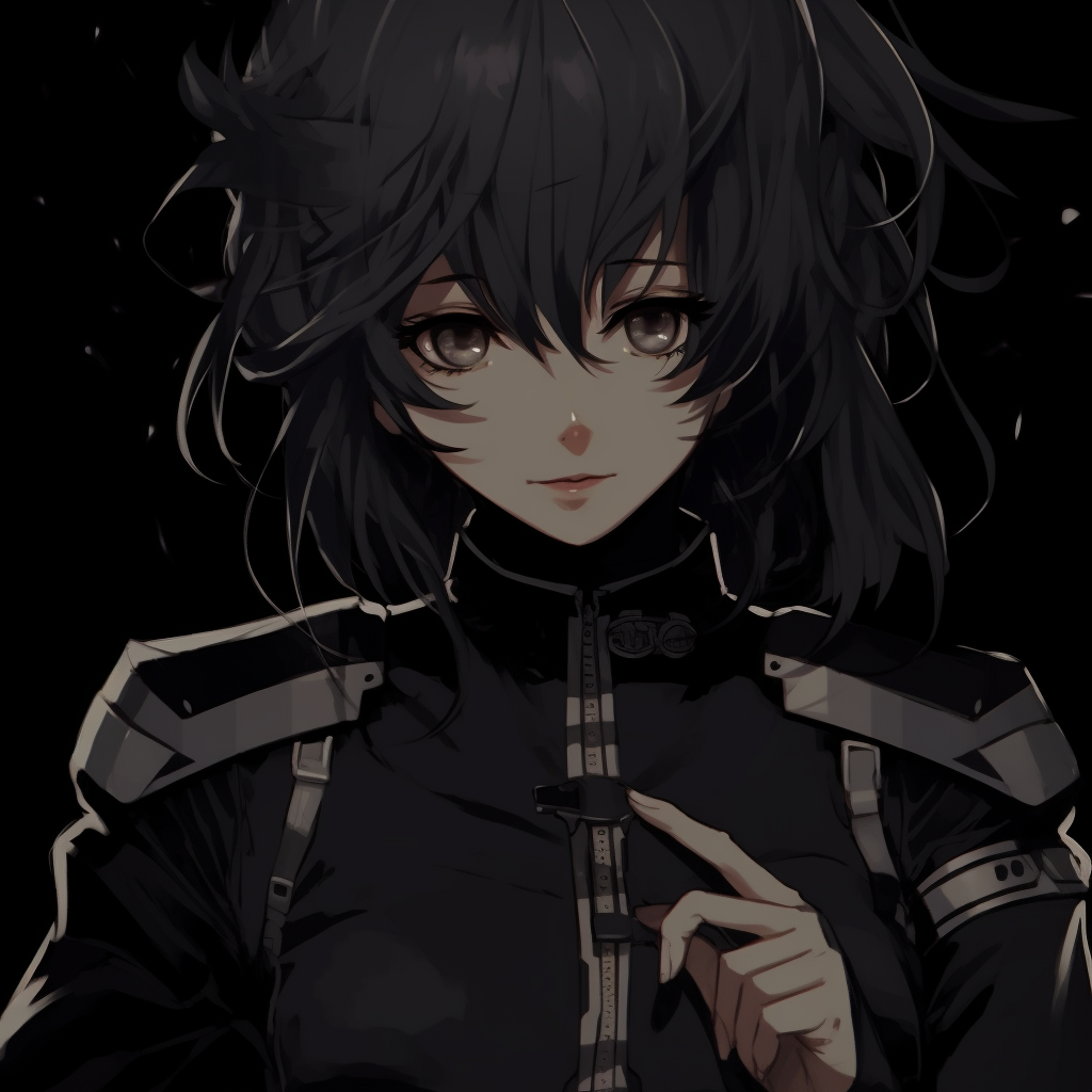 Anime character in sleek black uniform, showcasing detailed costume design creative black pfp anime pfp for discord.