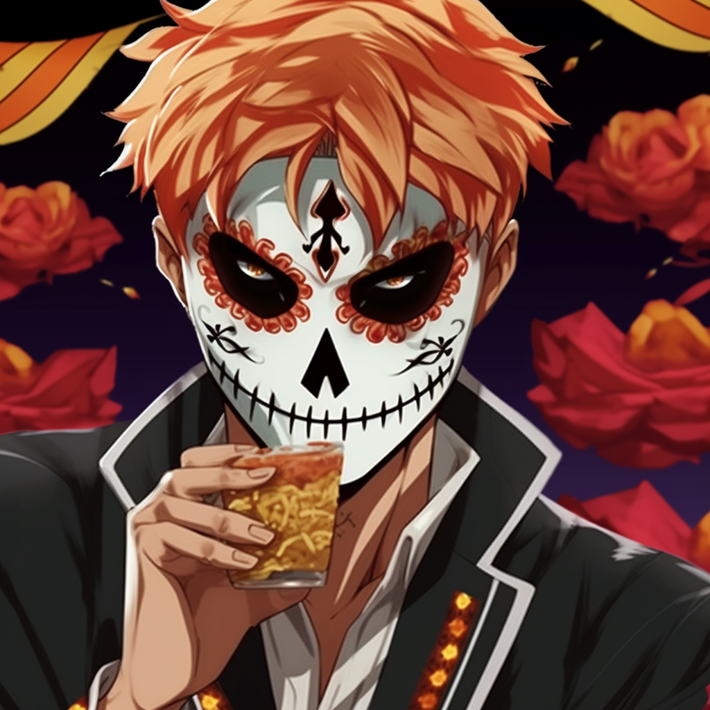 Ichigo surrounded by traditional marigolds, high contrast and detailed floral elements. mexican anime pfp arts pfp for discord.
