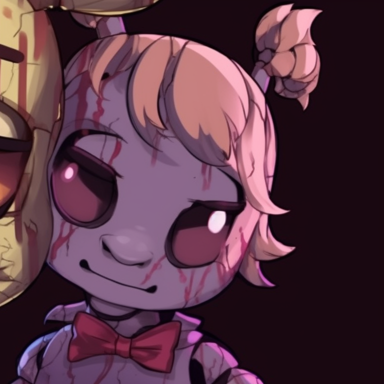 Two Fazbear and characters, cartoonish style and key character elements highlighted. unique combinations for fnaf matching pfp pfp for discord.