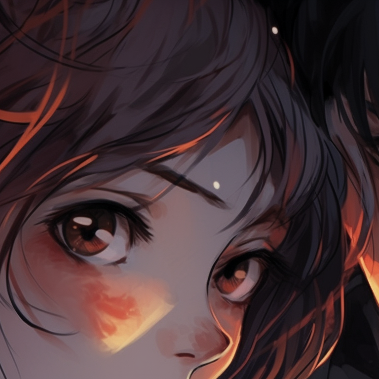 Two characters under a twilight sky, warm hues and calm expressions, subtly touching hands. real life matching pfp couples pfp for discord.