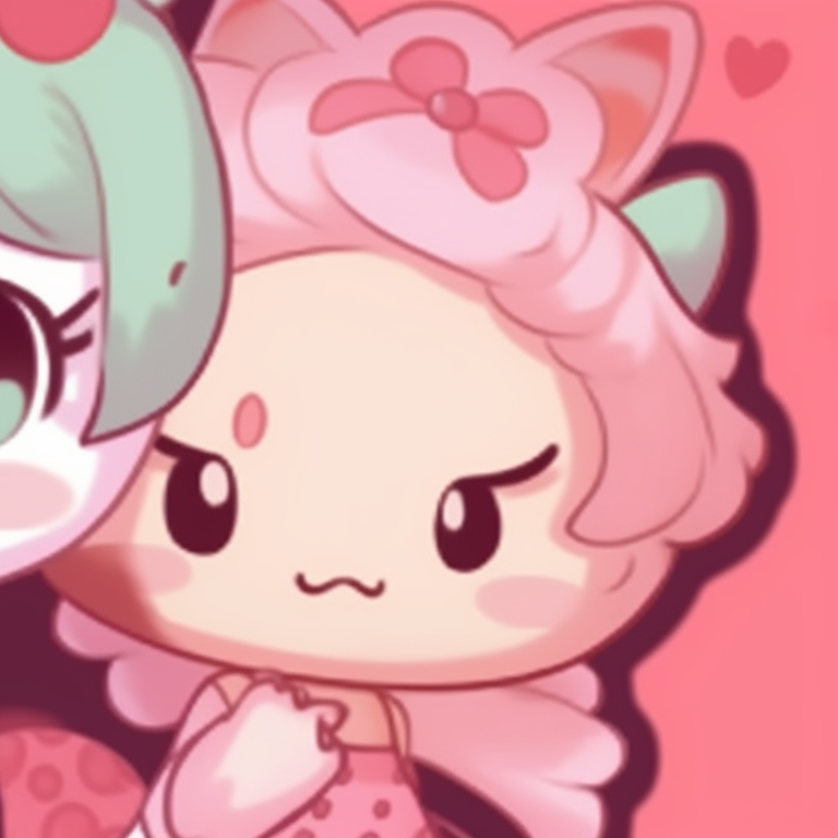 Two Hello Kitty characters in matching outfits, vibrant colors and playful poses. cute matching hello kitty pfp pfp for discord.