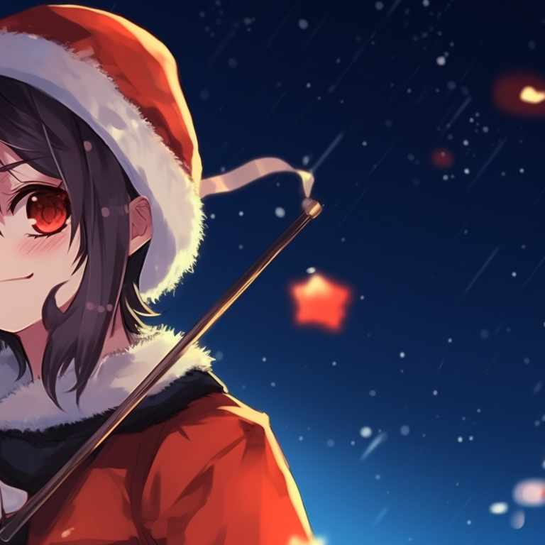 Two characters under a starlit sky, soft glow and Christmas decorations in the background. cool christmas matching discord pfp inspiration pfp for discord.