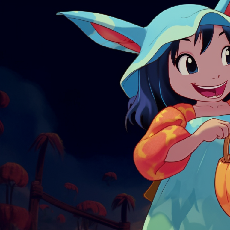 Textures and detailing of Lilo and Stitch's mummy and skeleton outfits brought out through shading, darker tones and heavier lines. halloween-themed lilo and stitch matching profile pictures pfp for discord.