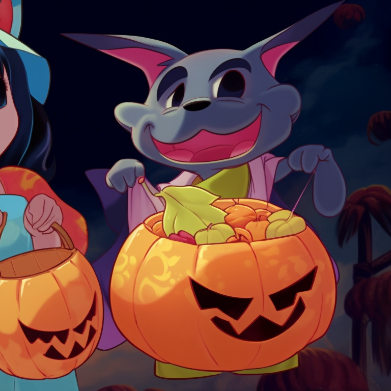 Textures and detailing of Lilo and Stitch's mummy and skeleton outfits brought out through shading, darker tones and heavier lines. halloween-themed lilo and stitch matching profile pictures pfp for discord.