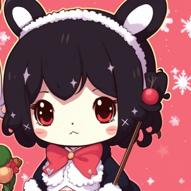 My Melody and Kuromi in holiday outfits, vibrant colors and cute aesthetic. my melody and kuromi matching christmas pfp pfp for discord.