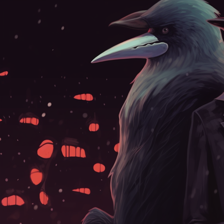 Two characters in plague doctor outfits, under a starry Christmas night with snow falling around, muted color palette. matching plague doctor pfp christmas edition pfp for discord.