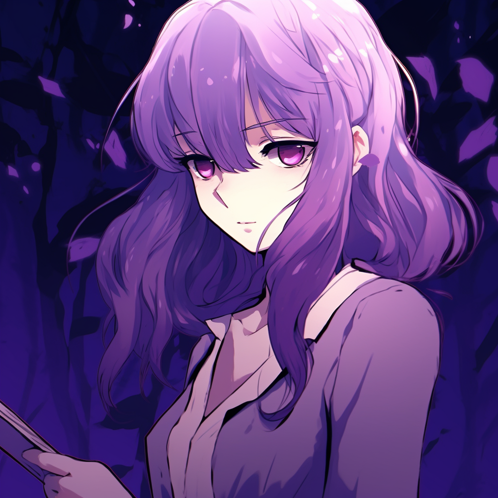 Clannad's protagonist Nagisa Furukawa smiling gently with a background of varied purple hues. anime purple pfp highlights pfp for discord.