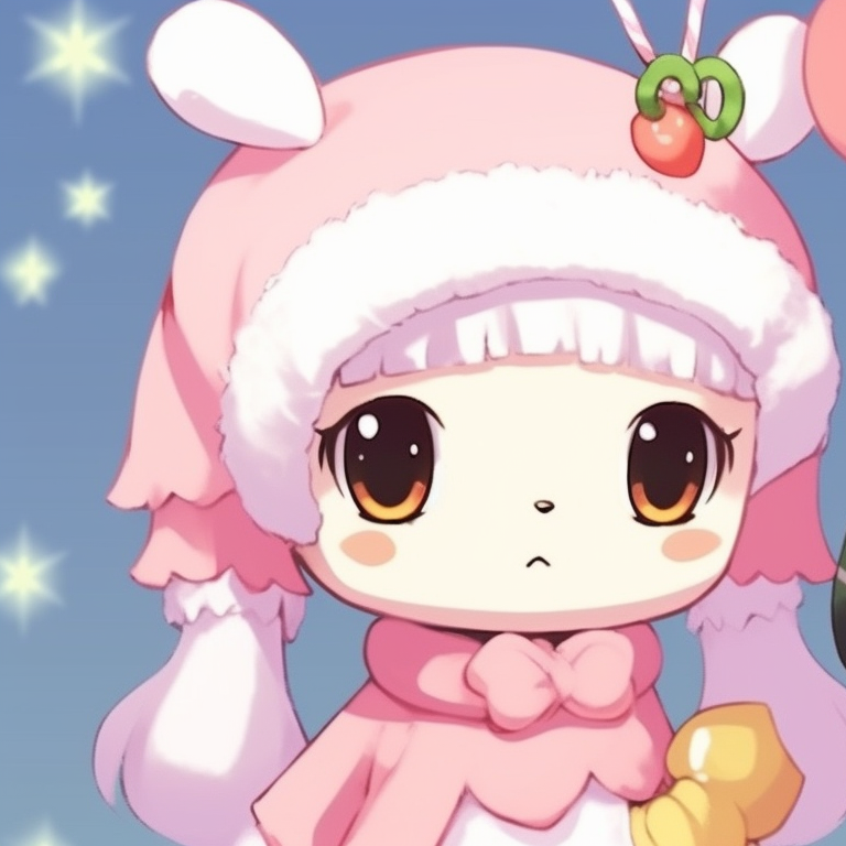 Two characters with Santa hats, surrounded by sparkles and soft colors. cute and adorable my melody christmas pfp pfp for discord.