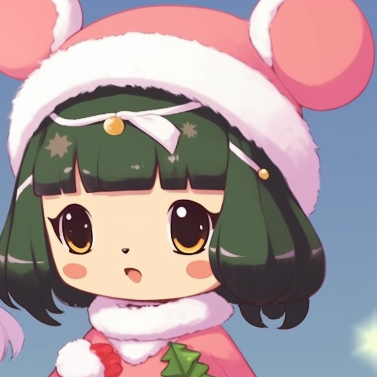 Two characters with Santa hats, surrounded by sparkles and soft colors. cute and adorable my melody christmas pfp pfp for discord.