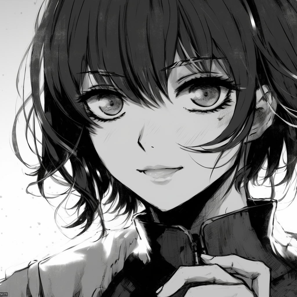 Detailed portrait of a manga character, showcasing the emphasis on facial features. black and white anime pfp manga